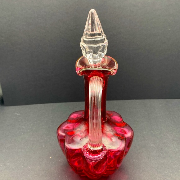 Inverted Coin Dot Cruet With Overlay Clear Ribbed Handle & Stopper - Picture 6 of 11